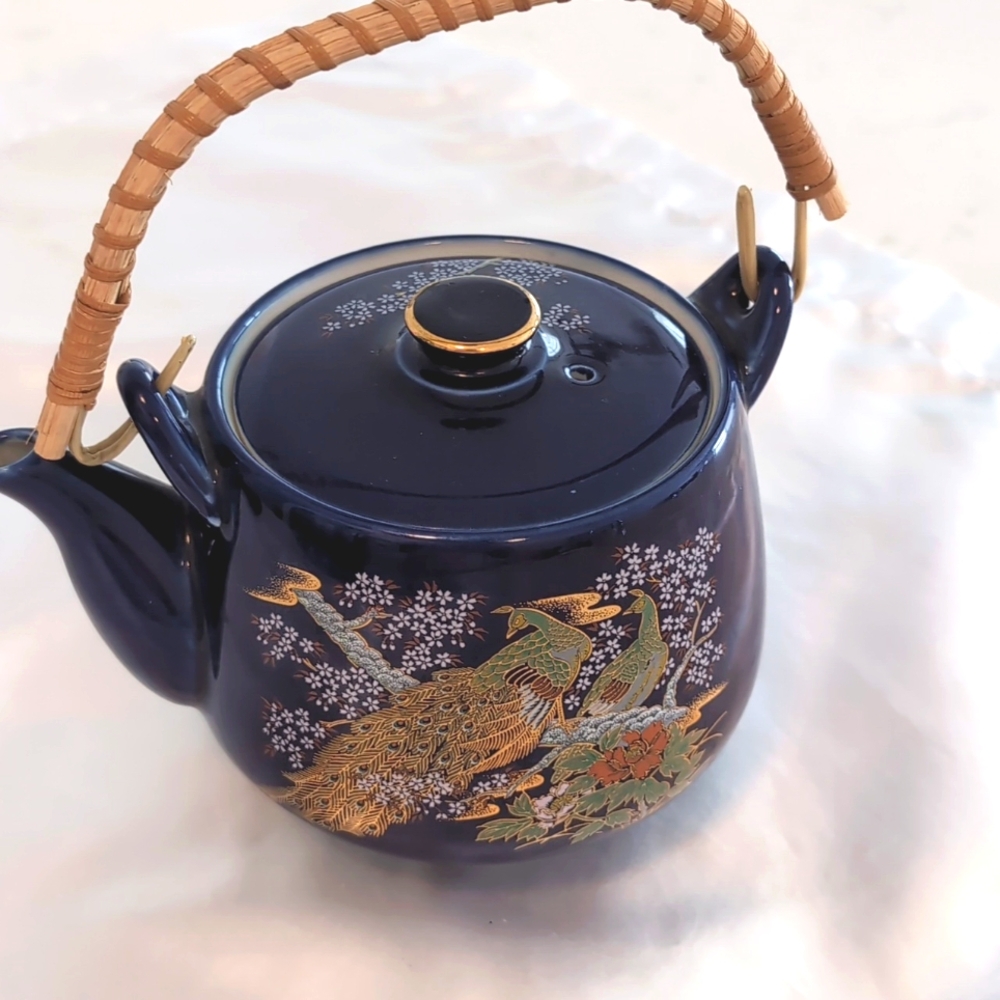 1970 Asian Asahi China Teapot with Rattan Handle Modern 2 Historic Colle…
